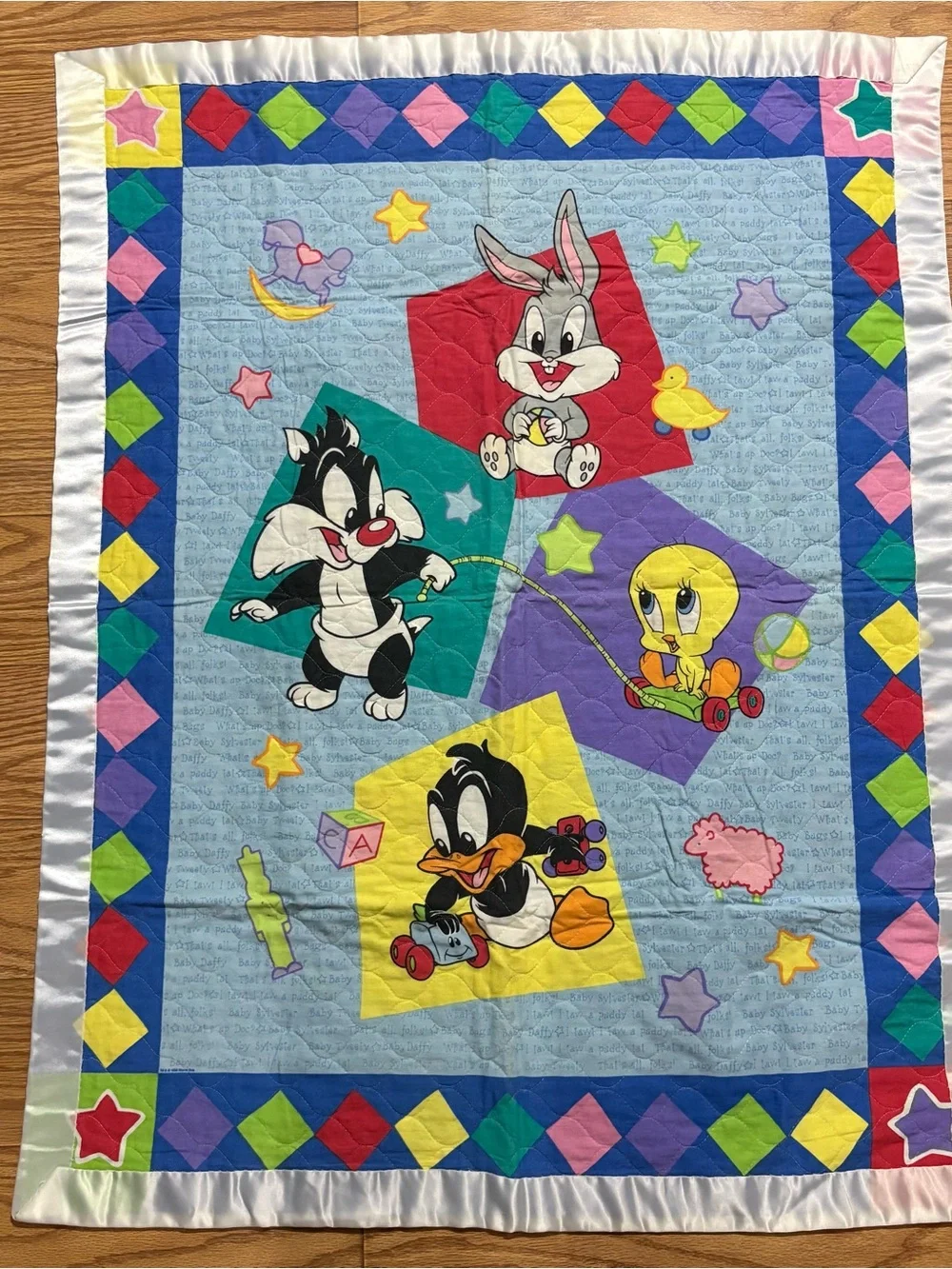 Vintage 90s Baby Looney Tunes Quilt Tweety Sylvester Bugs Daffy Blanket Crib